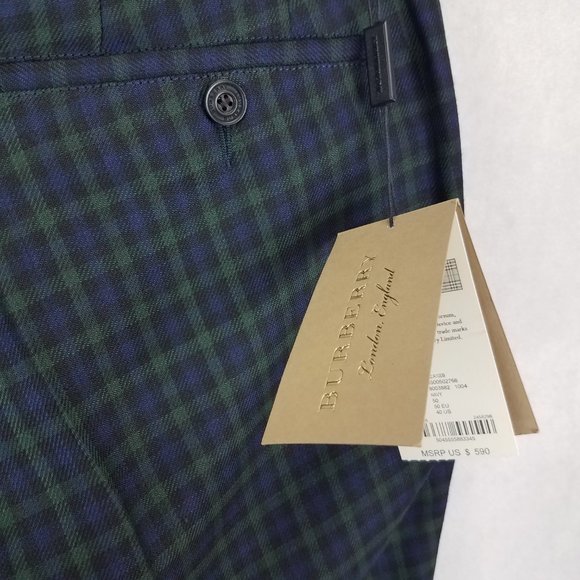 Burberry Men's 40 Soho Tartan Plaid Straight Leg Trousers Pants in Blue/Green - Picture 13 of 16